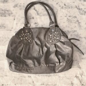 Gray Boho Ruched Cloud Shoulder Zip Vacation Faux Leather Bag. 16in X 12in.